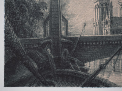 Jean Michel MATHIEUX-MARIE : Paris, Le pont de la Tournelle, Gravure originale signée