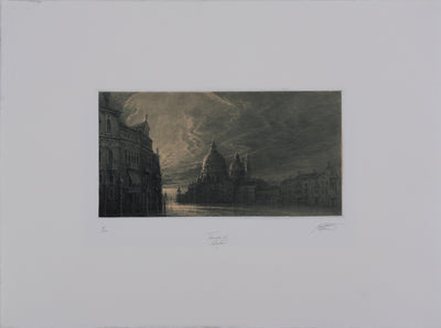 Jean Michel MATHIEUX-MARIE : L'entrée de Venice, Les coupoles, Gravure originale signée