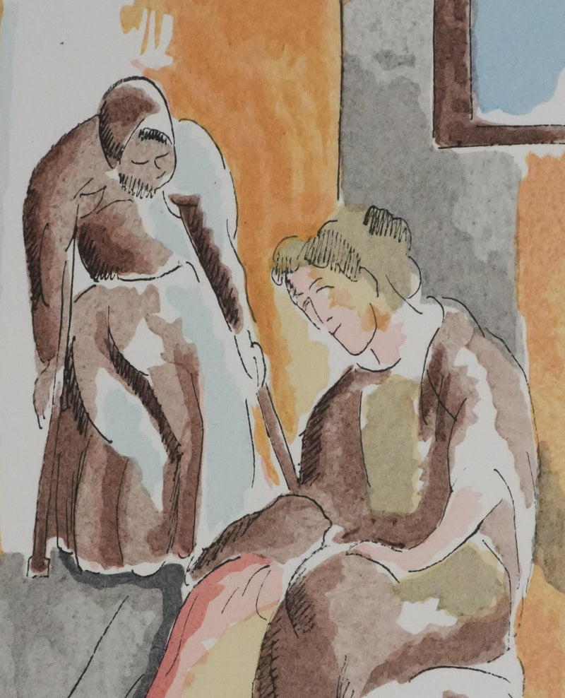 Adolphe FEDER : Deux vieilles personnes, Lithographie originale signée