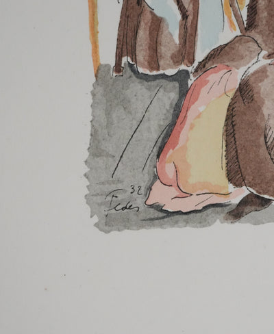 Adolphe FEDER : Deux vieilles personnes, Lithographie originale signée