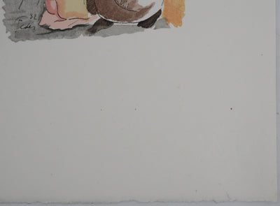 Adolphe FEDER : Deux vieilles personnes, Lithographie originale signée