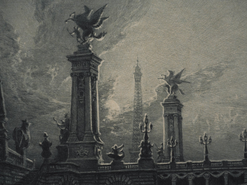 Jean Michel MATHIEUX-MARIE : Paris, Pont Alexandre III, Gravure originale signée