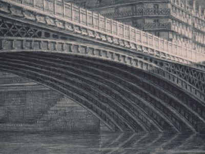 Jean Michel MATHIEUX-MARIE : Paris, Pont de l'Ile de la Cité, Gravure originale signée