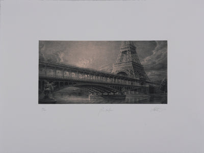 Jean Michel MATHIEUX-MARIE : Paris, Bir Hakeim et la Tour Eiffel, Gravure originale signée