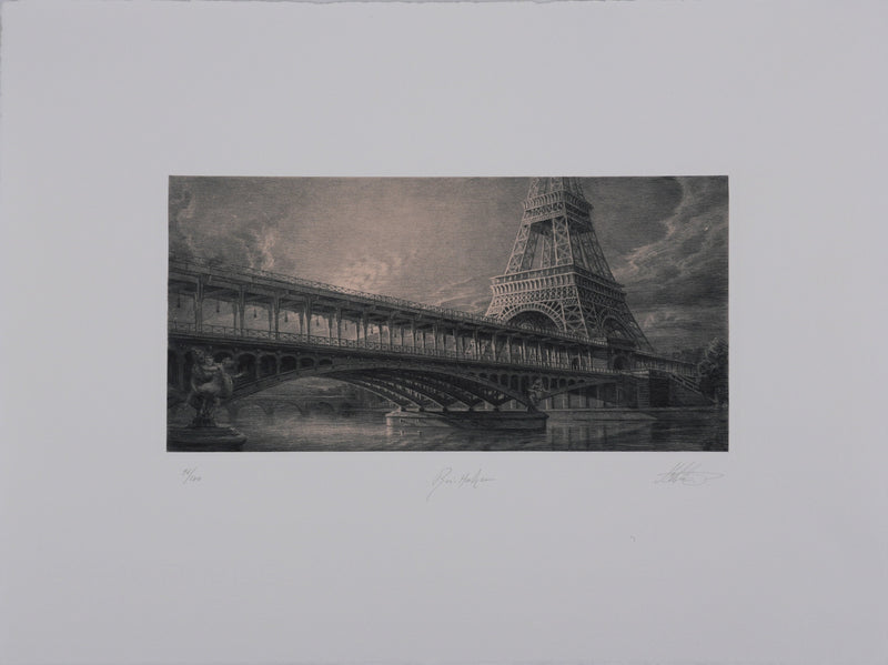 Jean Michel MATHIEUX-MARIE : Paris, Bir Hakeim et la Tour Eiffel, Gravure originale signée