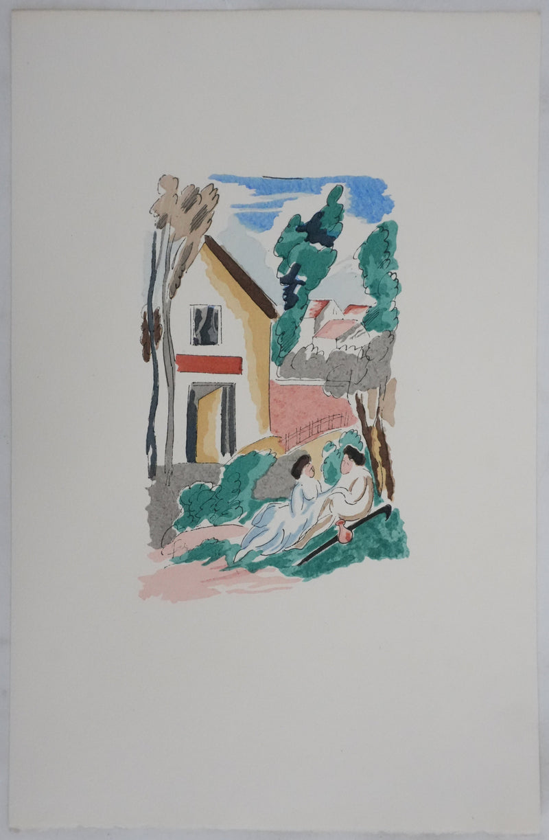 Adolphe FEDER : Discussion sous les arbres, Lithographie originale signée