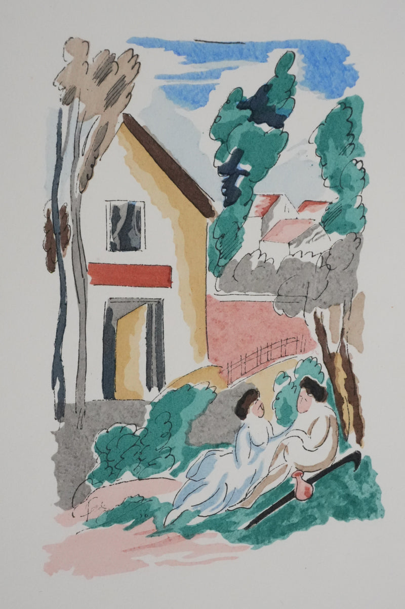 Adolphe FEDER : Discussion sous les arbres, Lithographie originale signée
