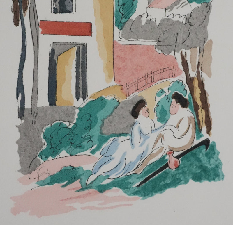 Adolphe FEDER : Discussion sous les arbres, Lithographie originale signée