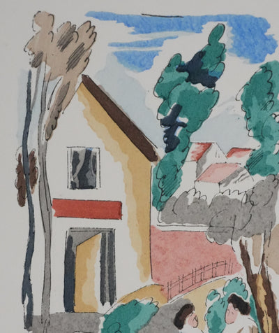 Adolphe FEDER : Discussion sous les arbres, Lithographie originale signée