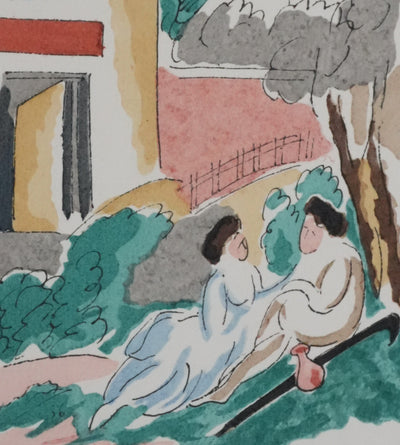 Adolphe FEDER : Discussion sous les arbres, Lithographie originale signée