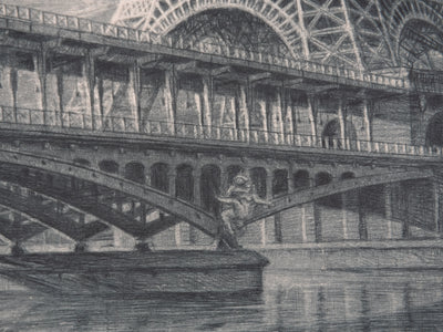 Jean Michel MATHIEUX-MARIE : Paris, Bir Hakeim et la Tour Eiffel, Gravure originale signée