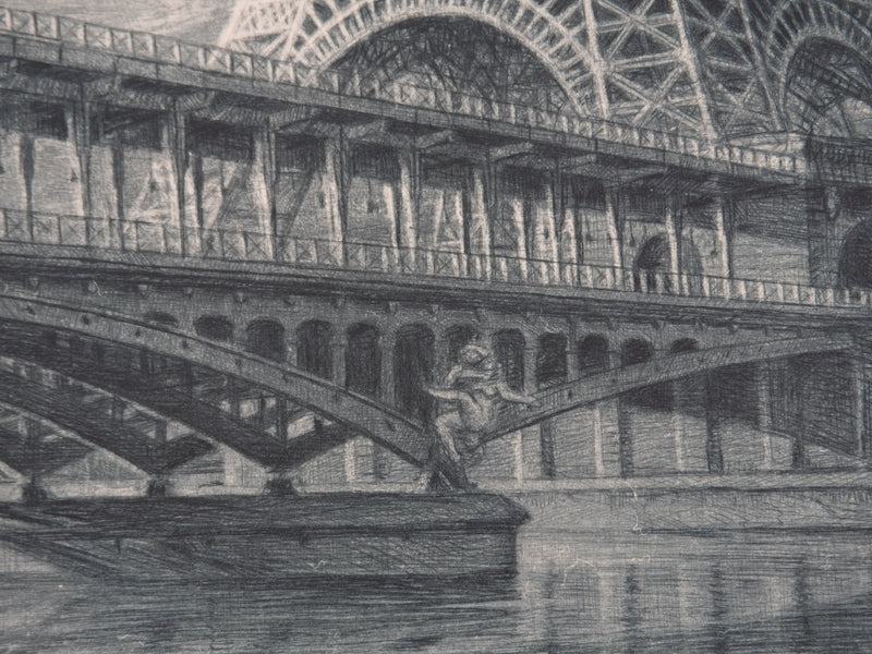 Jean Michel MATHIEUX-MARIE : Paris, Bir Hakeim et la Tour Eiffel, Gravure originale signée