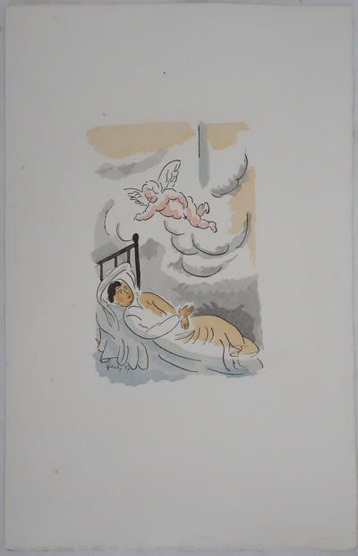 Adolphe FEDER : L'ange du sommeil, Lithographie originale signée