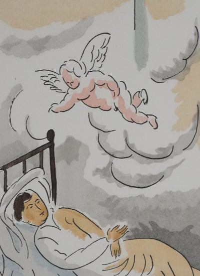 Adolphe FEDER : L'ange du sommeil, Lithographie originale signée