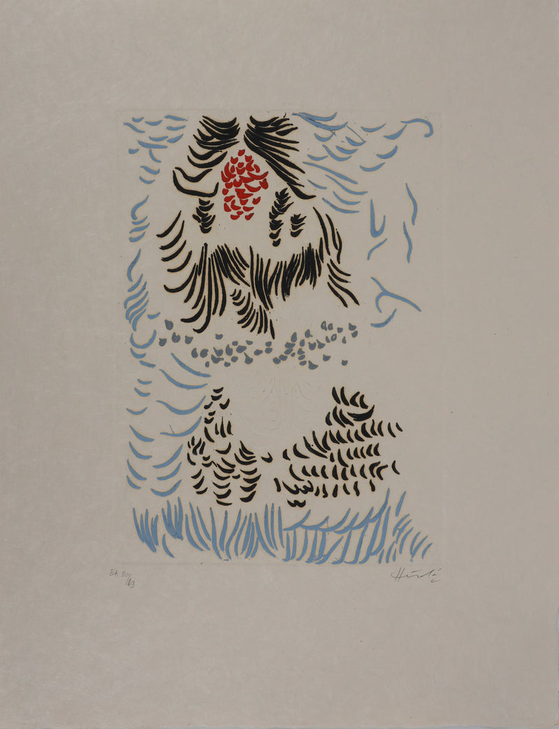Jacques HEROLD : Algues marines surréalistes (fond blanc), Gravure originale signée