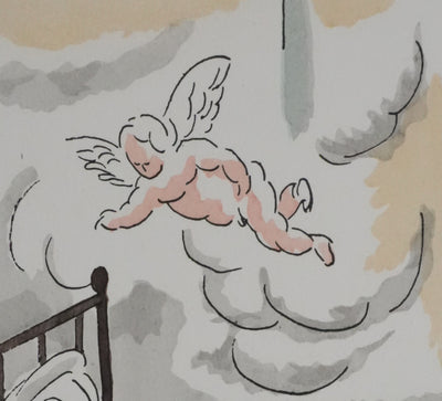 Adolphe FEDER : L'ange du sommeil, Lithographie originale signée