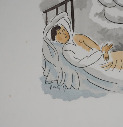 Adolphe FEDER : L'ange du sommeil, Lithographie originale signée