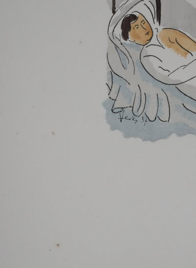 Adolphe FEDER : L'ange du sommeil, Lithographie originale signée