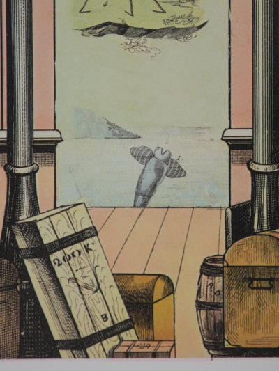 Max ERNST : Le chemin de fer et vue sur la mer, Lithographie signée