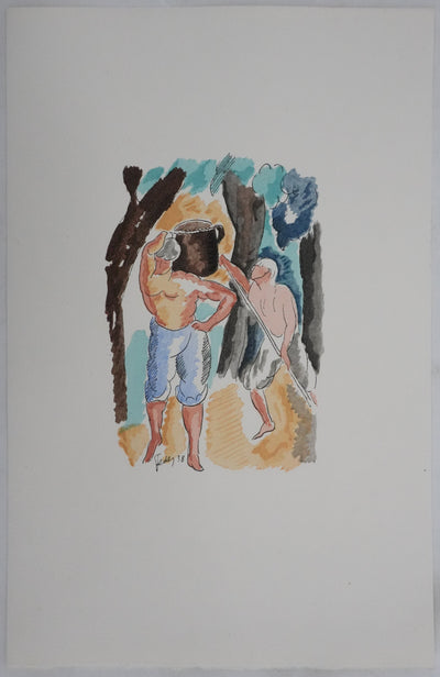 Adolphe FEDER : Les cueilleurs, Lithographie originale signée