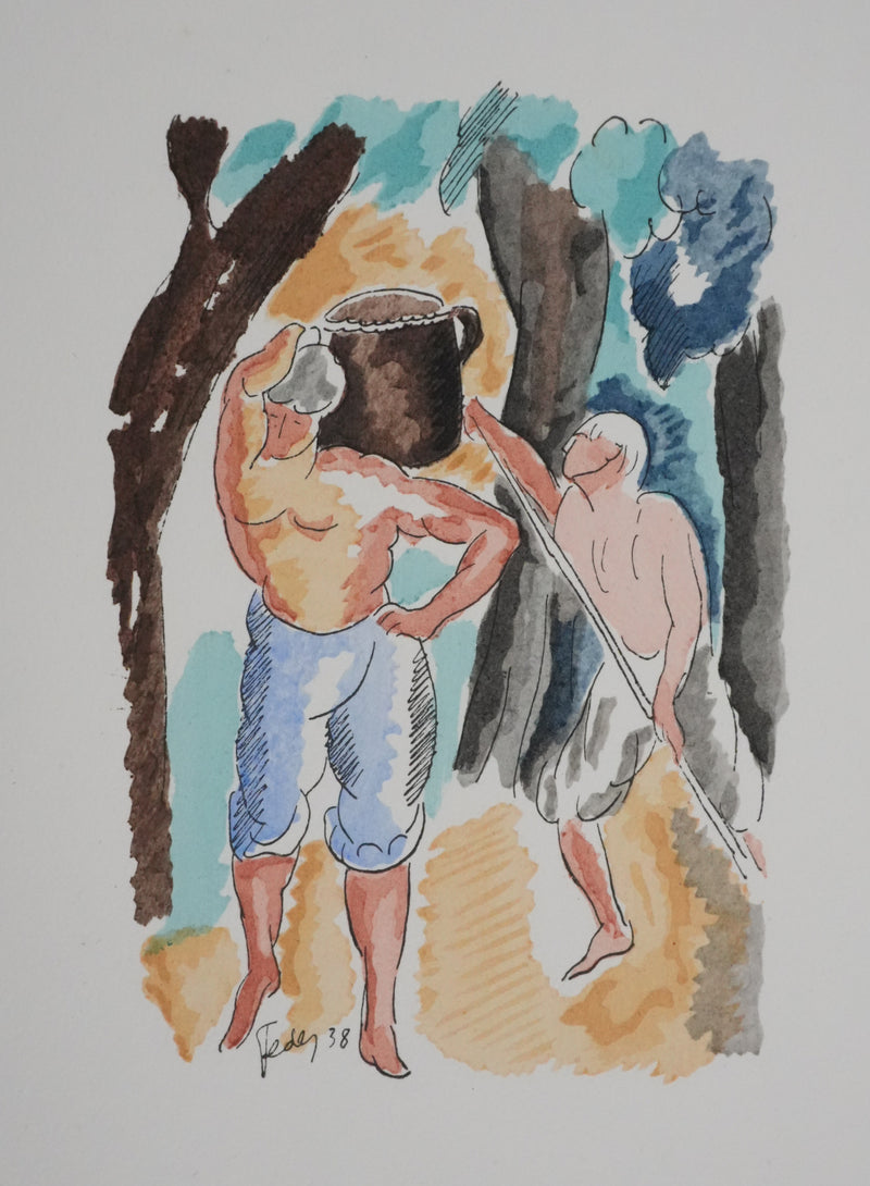 Adolphe FEDER : Les cueilleurs, Lithographie originale signée