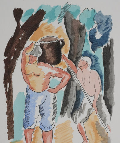 Adolphe FEDER : Les cueilleurs, Lithographie originale signée