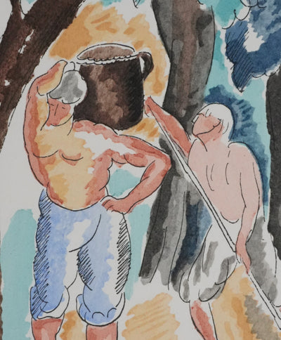 Adolphe FEDER : Les cueilleurs, Lithographie originale signée