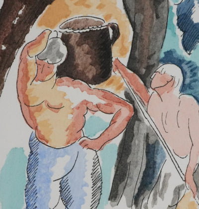 Adolphe FEDER : Les cueilleurs, Lithographie originale signée
