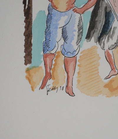 Adolphe FEDER : Les cueilleurs, Lithographie originale signée