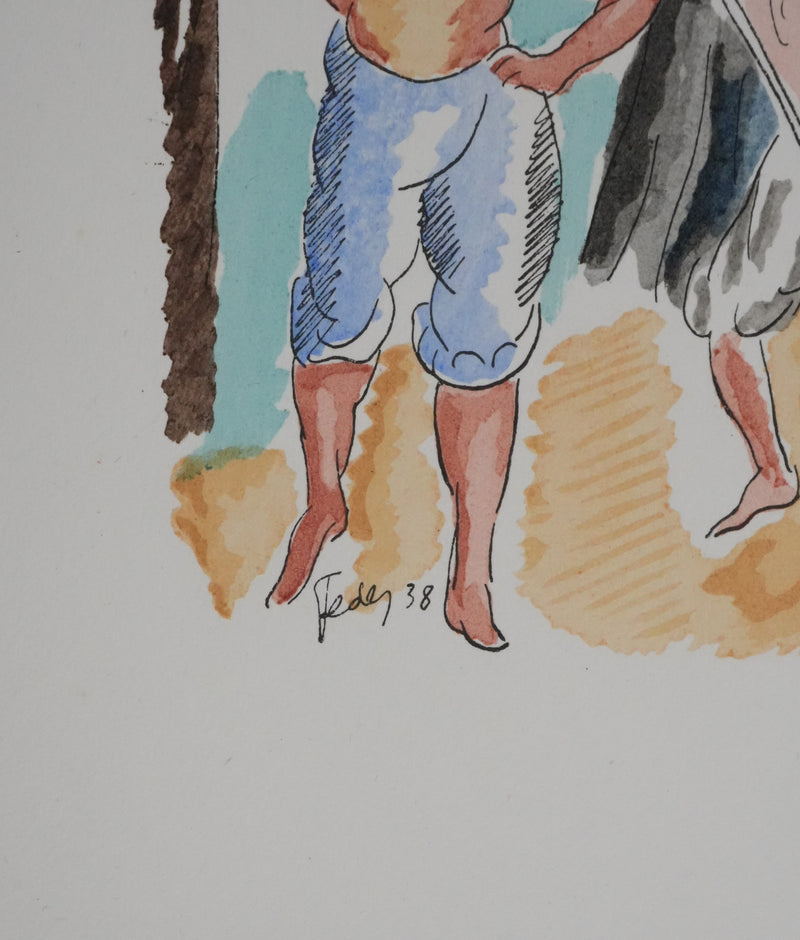 Adolphe FEDER : Les cueilleurs, Lithographie originale signée