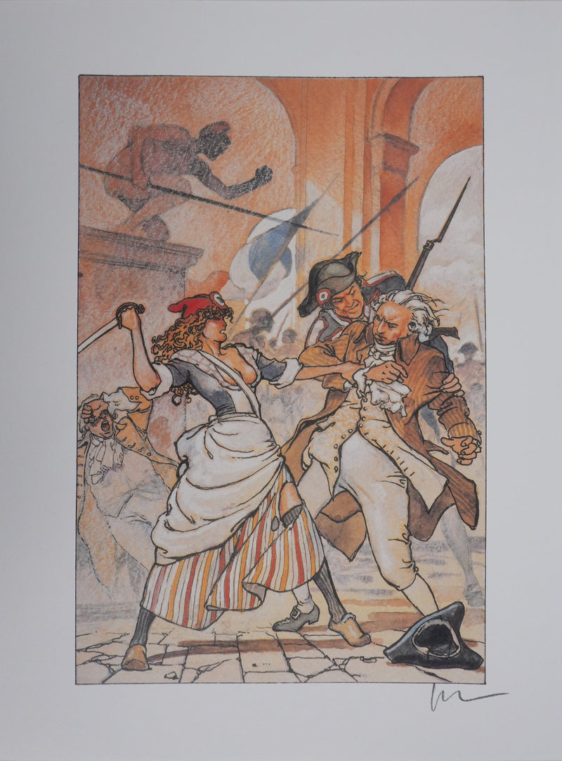 Milo MANARA : Les révolutionnaires et le noble, Lithographie originale signée