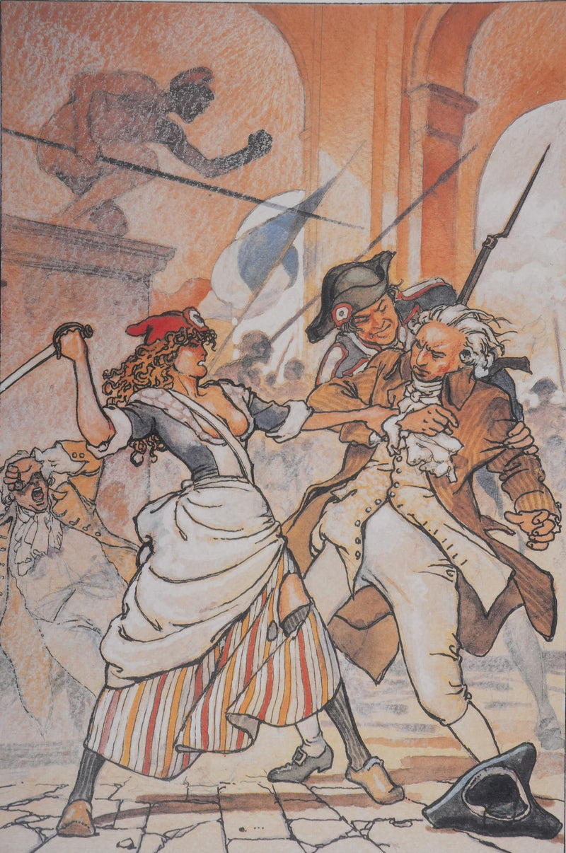 Milo MANARA : Les révolutionnaires et le noble, Lithographie originale signée