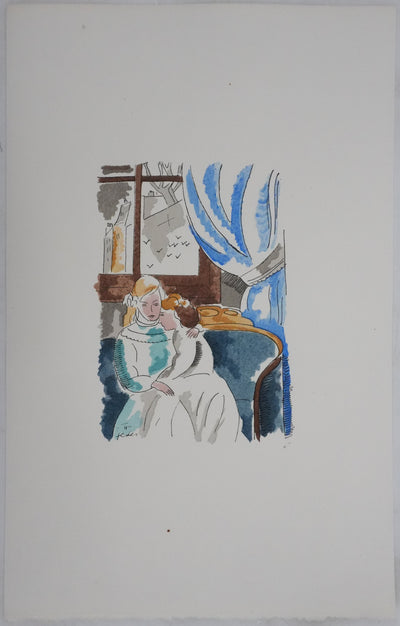 Adolphe FEDER : Enfants à l'orphelinat, Lithographie originale signée