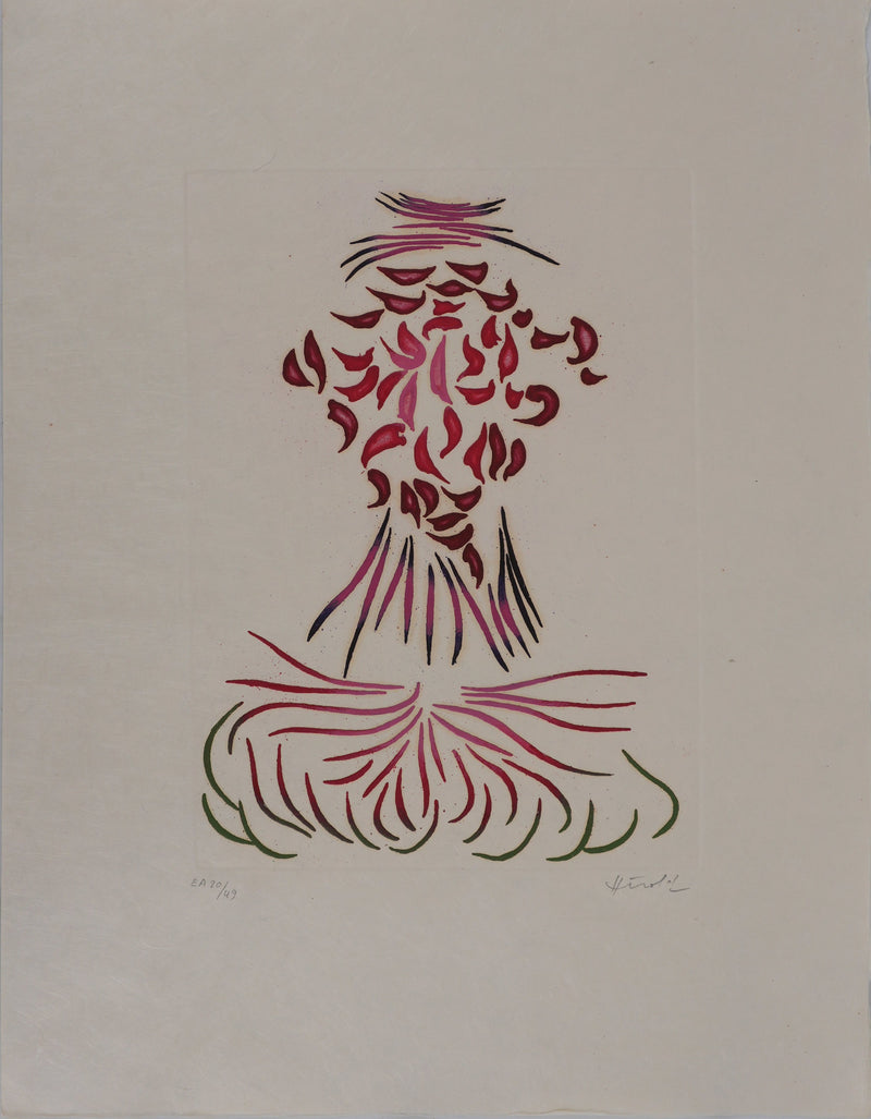 Jacques HEROLD : Fleur de célosie abstraite (fond blanc), Gravure originale signée