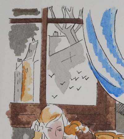 Adolphe FEDER : Enfants à l'orphelinat, Lithographie originale signée