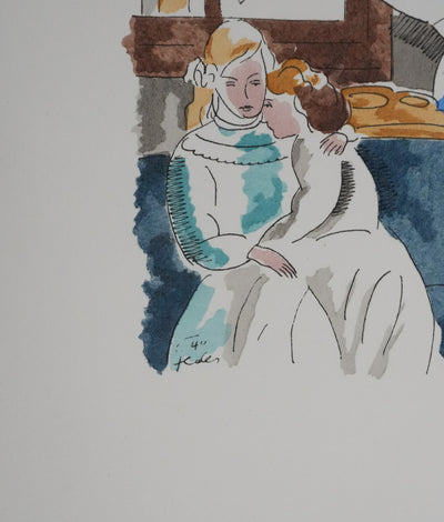 Adolphe FEDER : Enfants à l'orphelinat, Lithographie originale signée