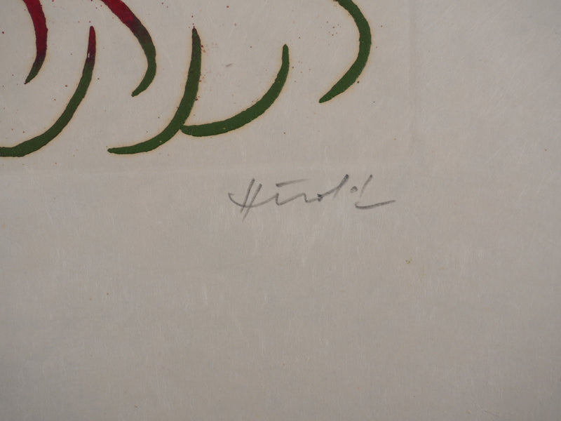 Jacques HEROLD : Fleur de célosie abstraite (fond blanc), Gravure originale signée
