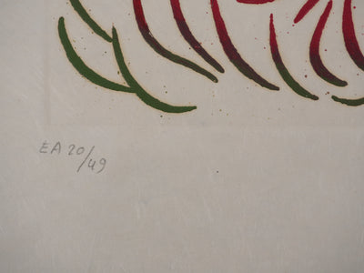 Jacques HEROLD : Fleur de célosie abstraite (fond blanc), Gravure originale signée