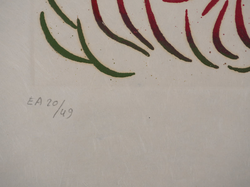 Jacques HEROLD : Fleur de célosie abstraite (fond blanc), Gravure originale signée