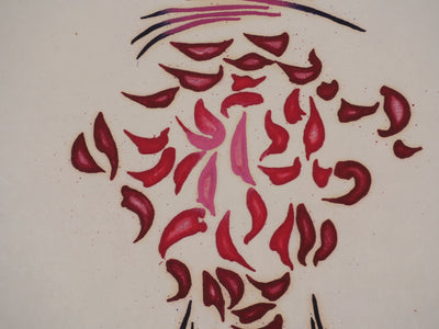 Jacques HEROLD : Fleur de célosie abstraite (fond blanc), Gravure originale signée