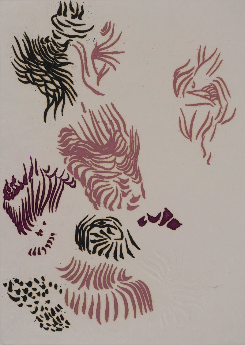 Jacques HEROLD : Oiseaux surréalistes (fond blanc), Gravure originale signée