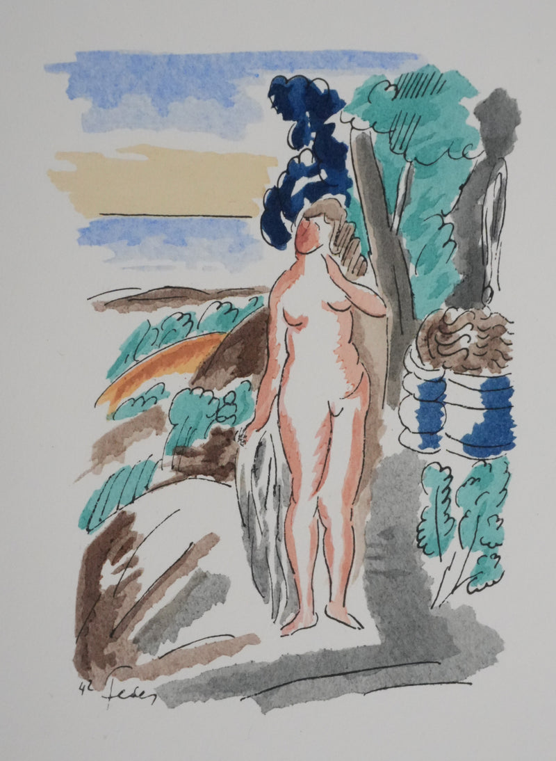 Adolphe FEDER : Nue au soleil, Lithographie originale signée