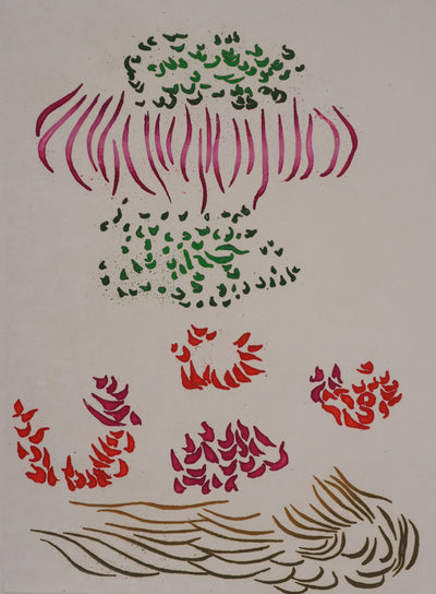 Jacques HEROLD : Composition végétale surréaliste (fond blanc), Gravure originale signée