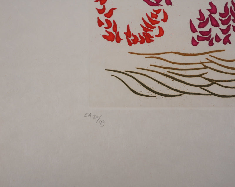 Jacques HEROLD : Composition végétale surréaliste (fond blanc), Gravure originale signée