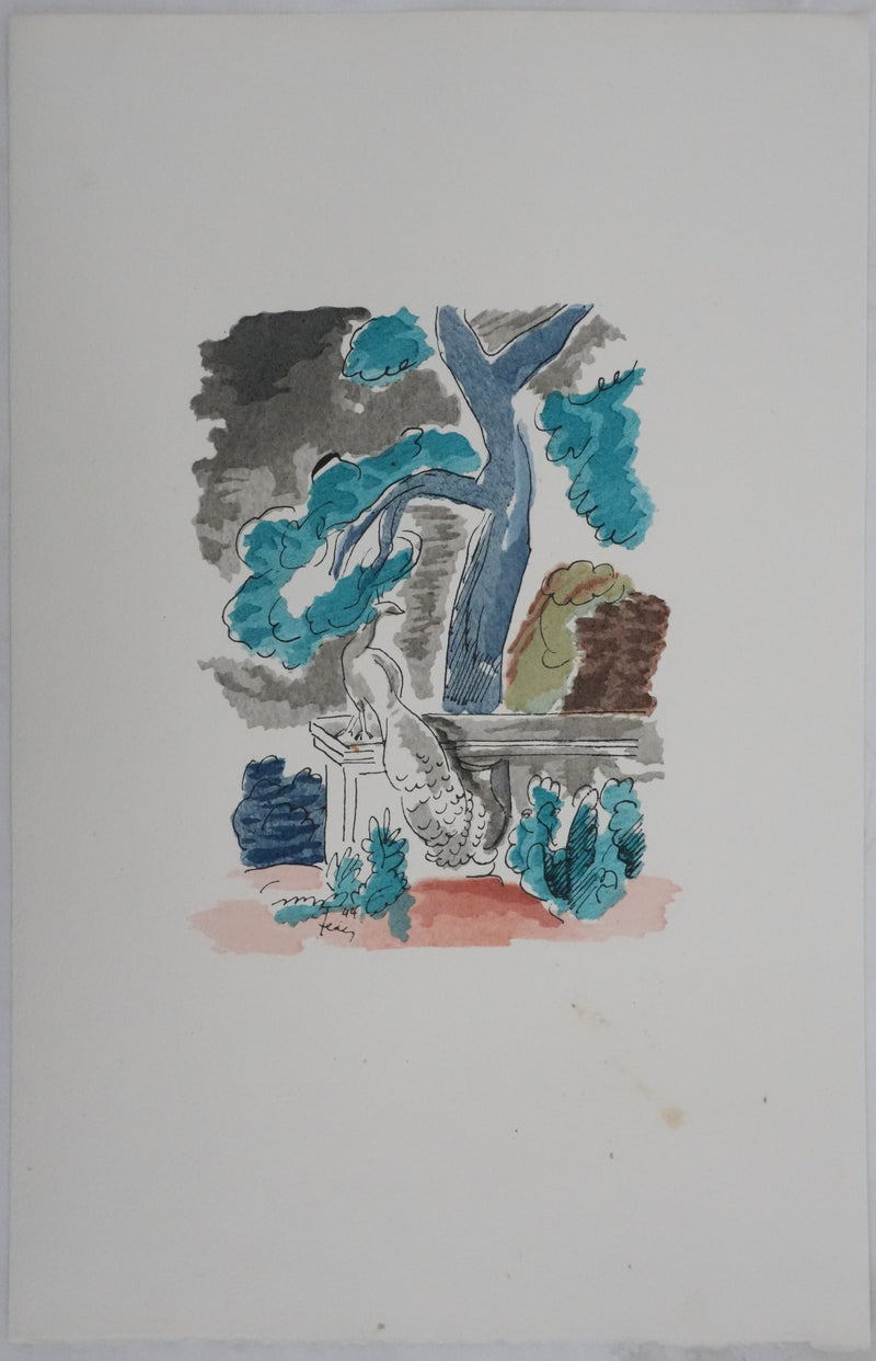 Adolphe FEDER : Le Paon, Lithographie originale signée