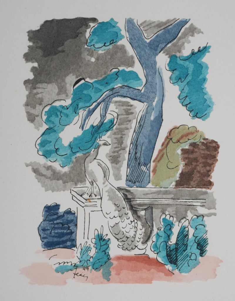 Adolphe FEDER : Le Paon, Lithographie originale signée