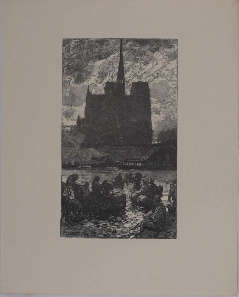 Auguste LEPERE : Derrière Notre Dame, Gravure originale signée