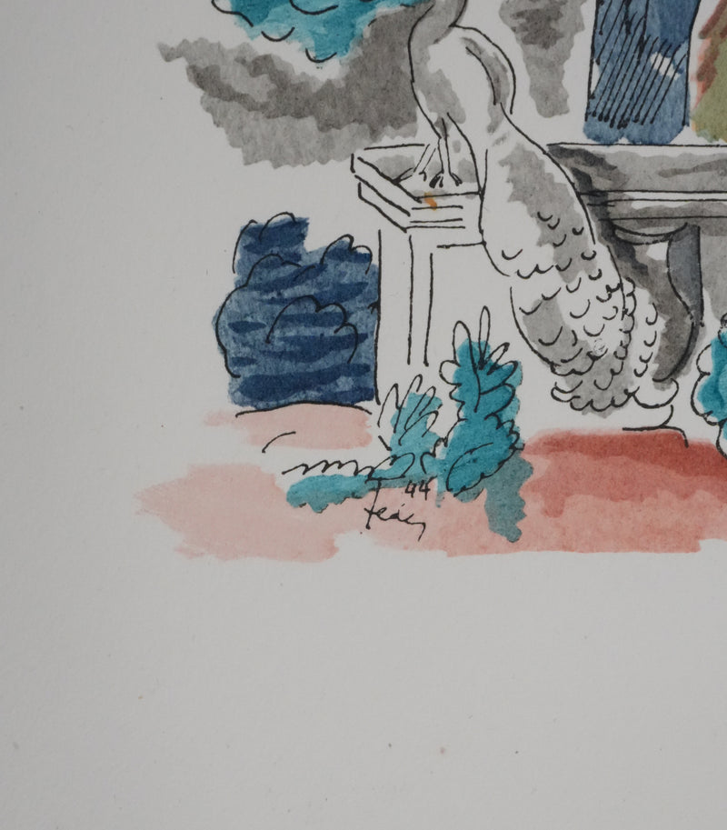 Adolphe FEDER : Le Paon, Lithographie originale signée