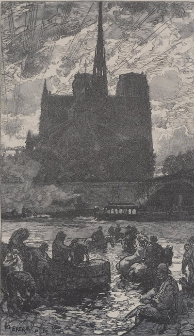 Auguste LEPERE : Derrière Notre Dame, Gravure originale signée