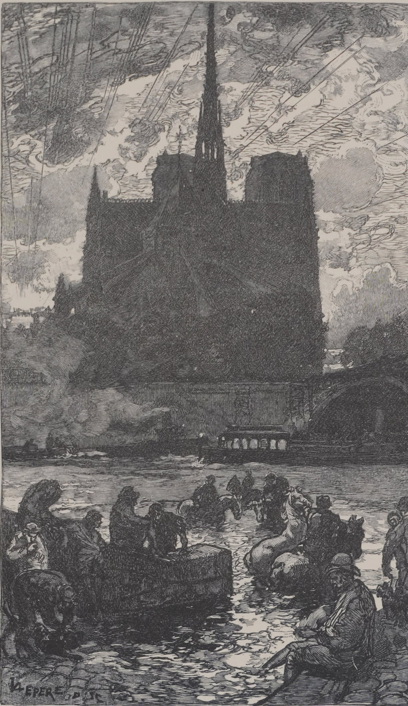 Auguste LEPERE : Derrière Notre Dame, Gravure originale signée